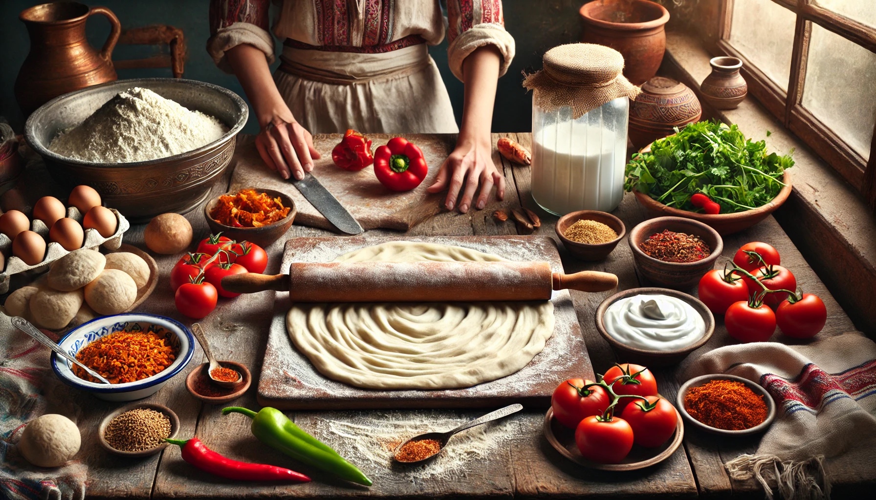 Mutfakta hamur açan kadın